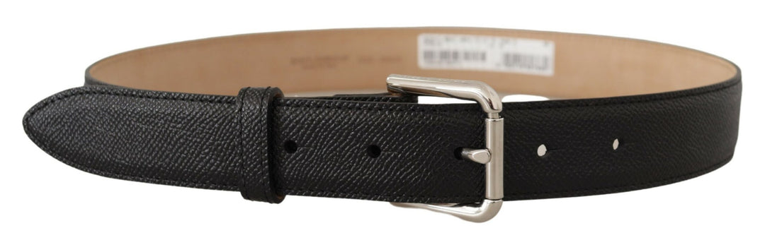 Slim black genuine leather belt