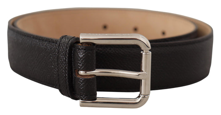 Slim black genuine leather belt