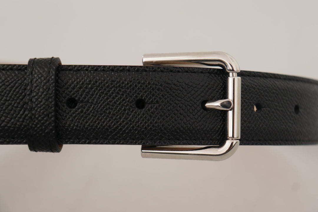 Slim black genuine leather belt