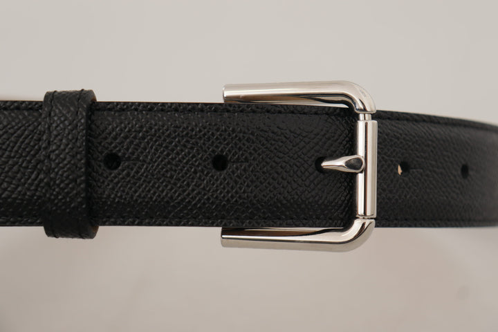 Slim black genuine leather belt
