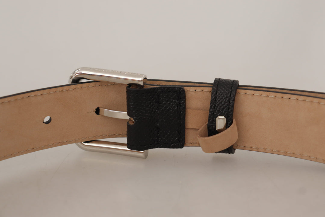 Slim black genuine leather belt