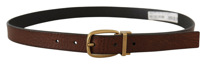 Elegant brown leather belt with logo buckle