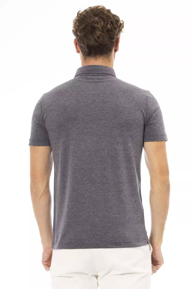 Grey cotton polo shirt for men