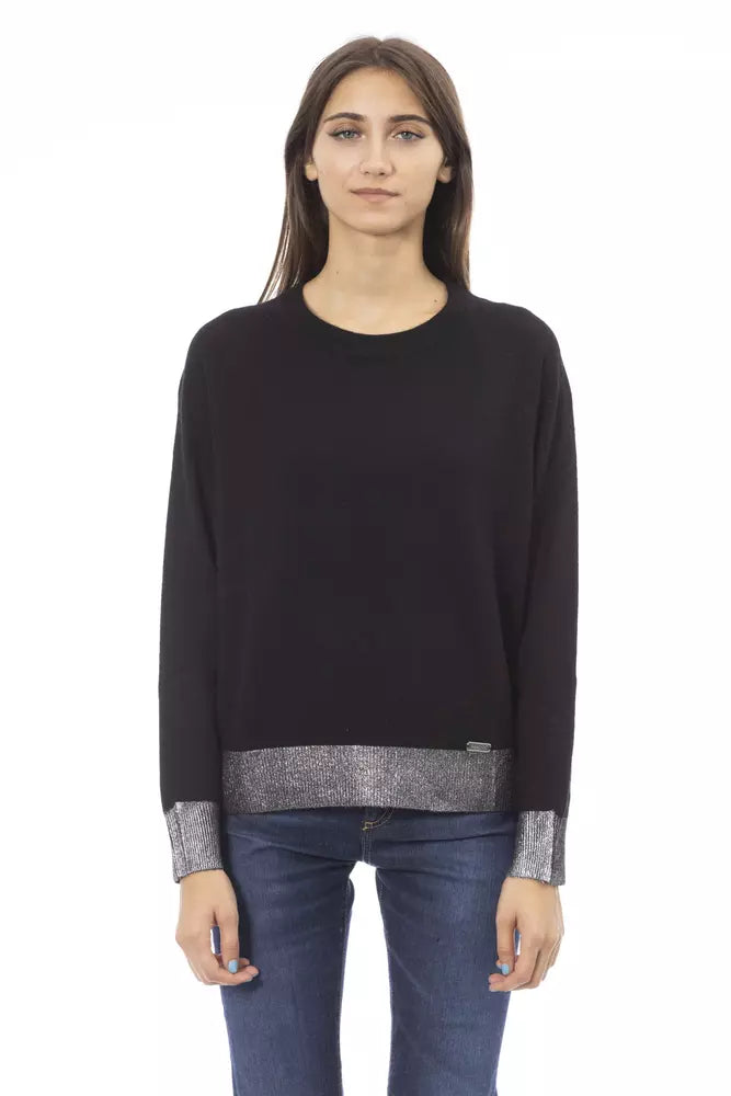Schwarzer Pullover aus Wolle für Frauen