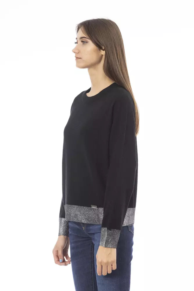Schwarzer Pullover aus Wolle für Frauen