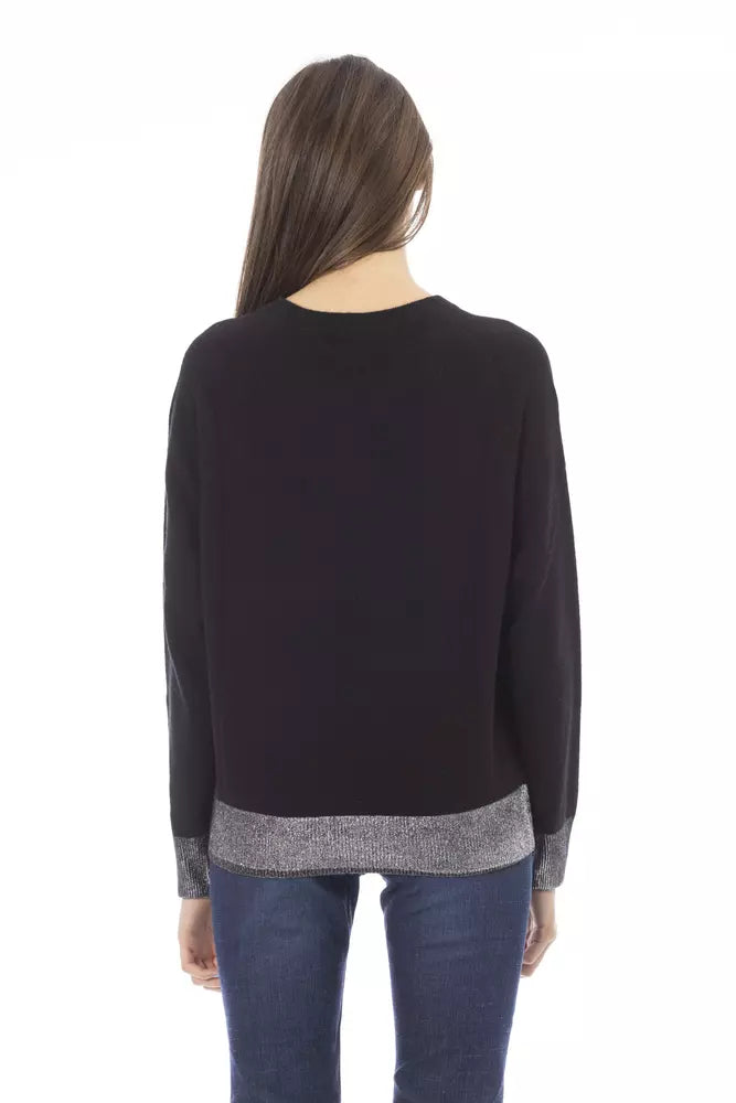 Schwarzer Pullover aus Wolle für Frauen