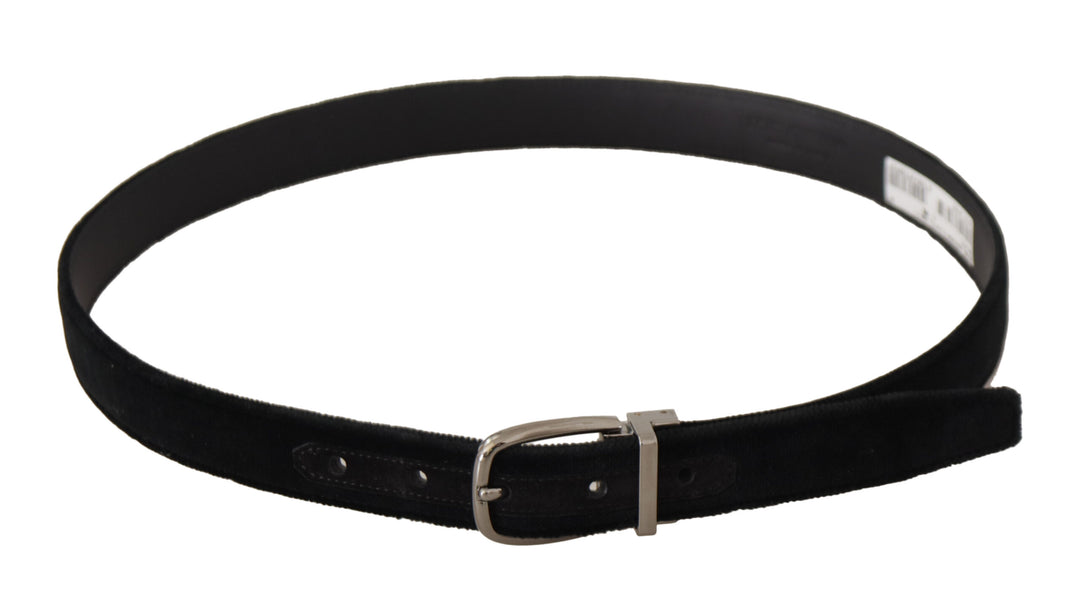 Elegant black velvet belt with engraved buckle