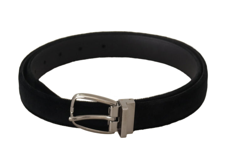 Elegant black velvet belt with engraved buckle