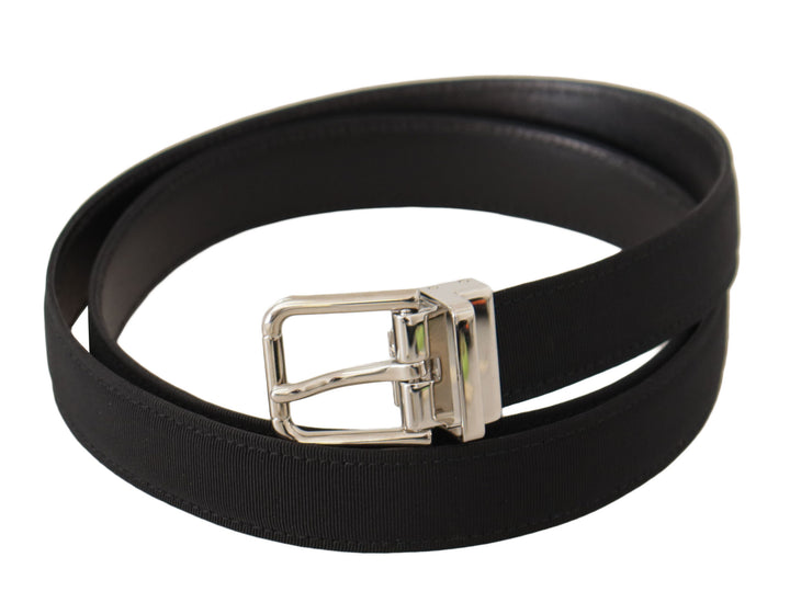 Elegant belt made of black canvas and leather