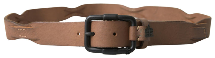 Elegant brown leather belt with black metal buckle