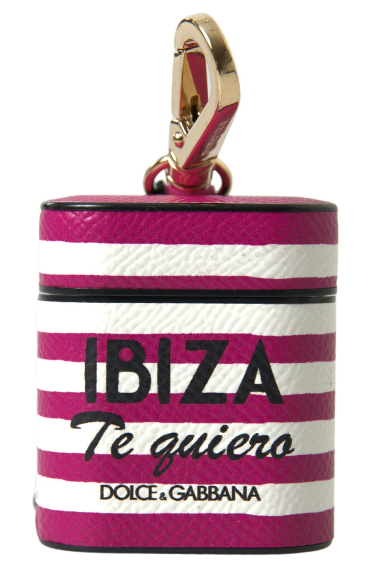 Fuchsia Dauphine Leder Logo Airpods Tasche