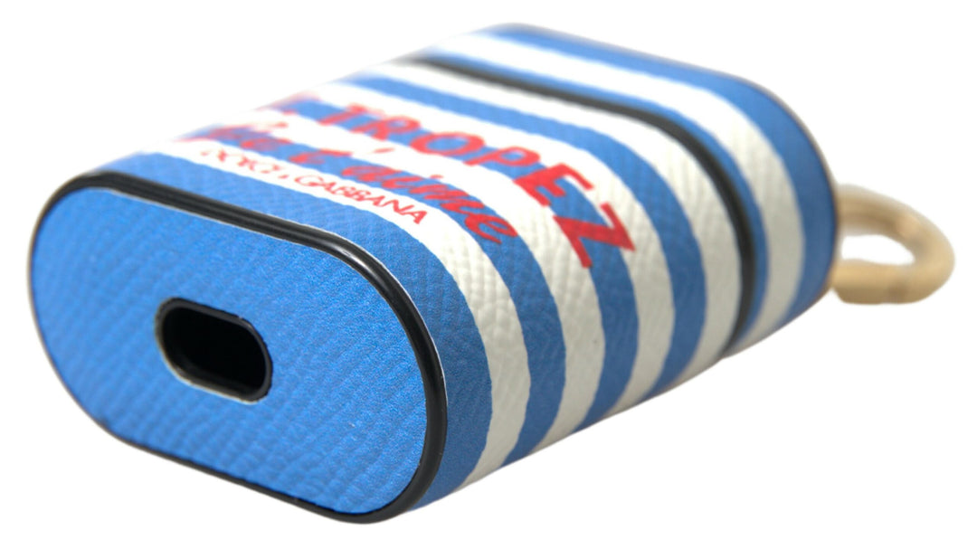 Blauer Streifen Dauphine Leder Logo Druck Airpod Tasche