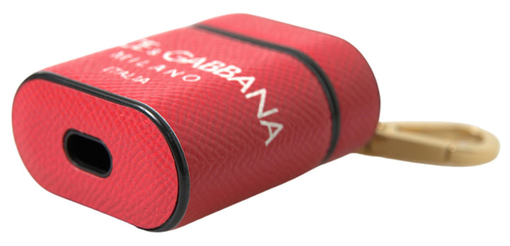 Rotes Leder Gold-Ton Metall Logo Druck Airpods Fall