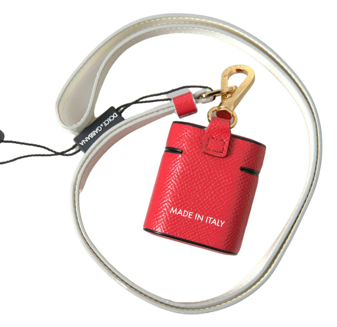 Rotes Leder Gold-Ton Metall Logo Druck Airpods Fall