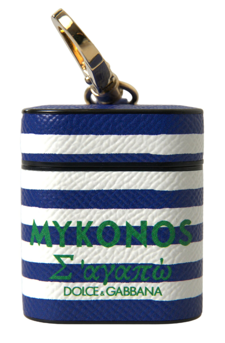 Chic blue striped leather Airpods case