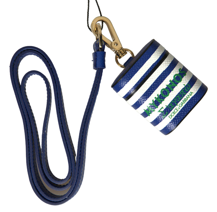 Chic blue striped leather Airpods case