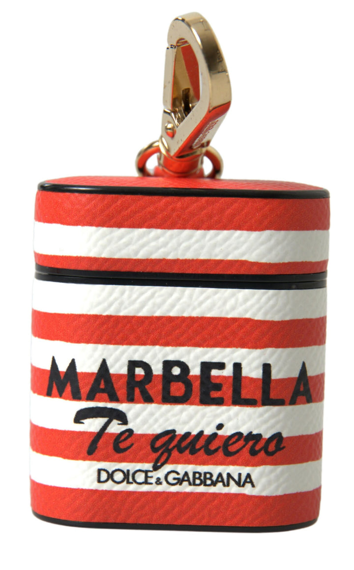 Chic orange striped leather Airpods case