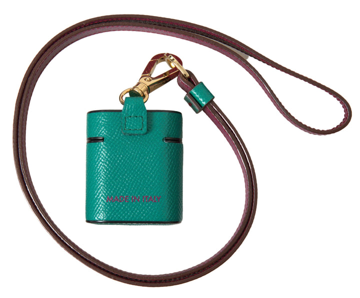 Elegant leather Airpods case in green and chestnut brown
