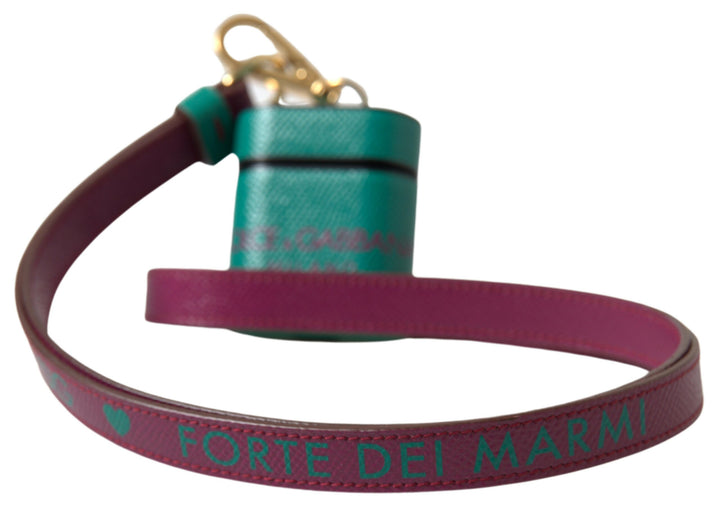 Grünes kastanienbraunes Kalbsleder Logo Print Riemen Airpods Etui