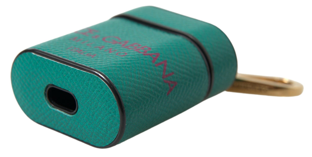 Grünes kastanienbraunes Kalbsleder Logo Print Riemen Airpods Etui