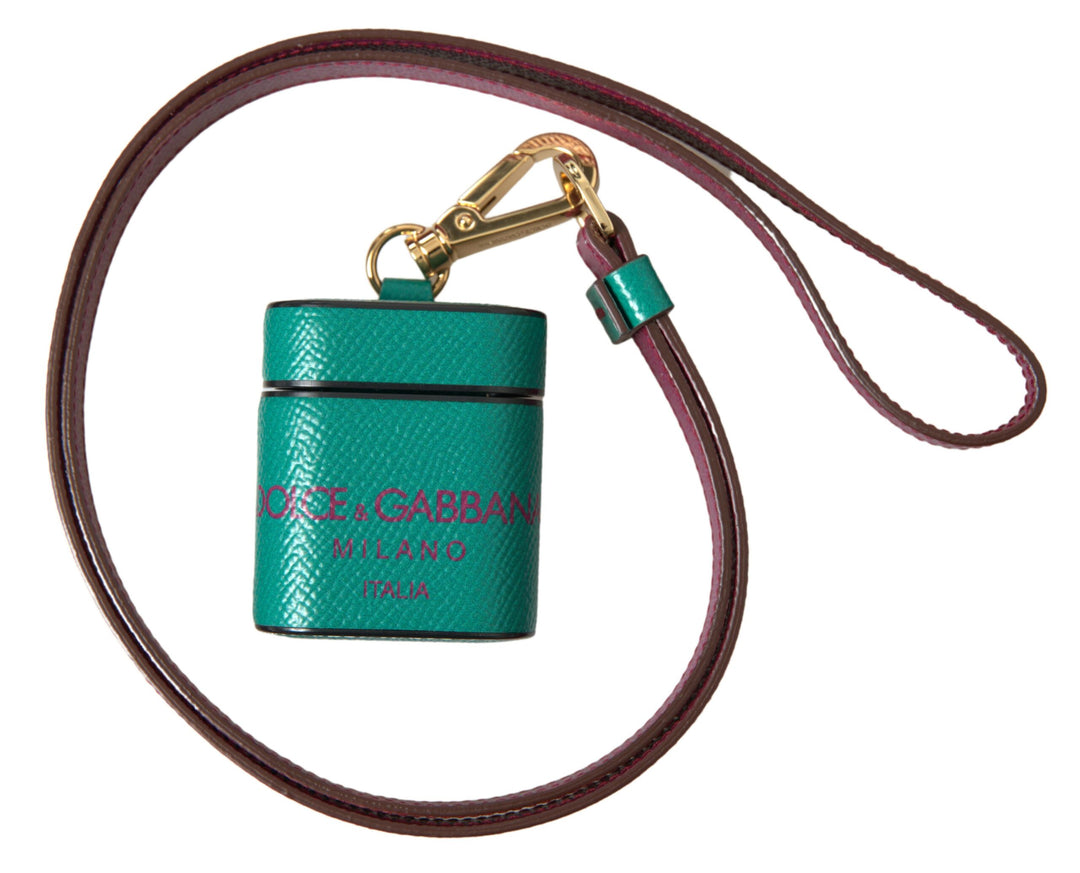 Grünes kastanienbraunes Kalbsleder Logo Print Riemen Airpods Etui