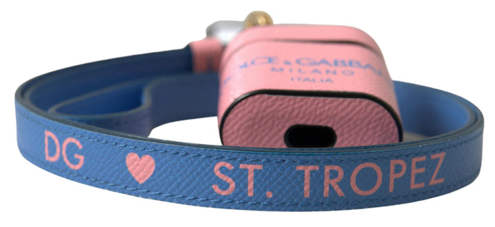 Rosa Blau Kalbsleder Logo Print Riemen Airpods Fall