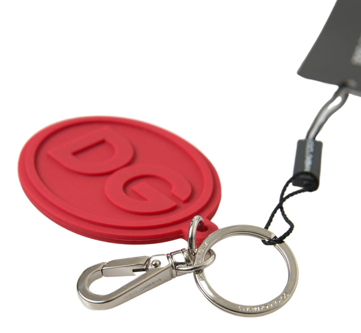 Chic red designer keychain made of rubber and brass