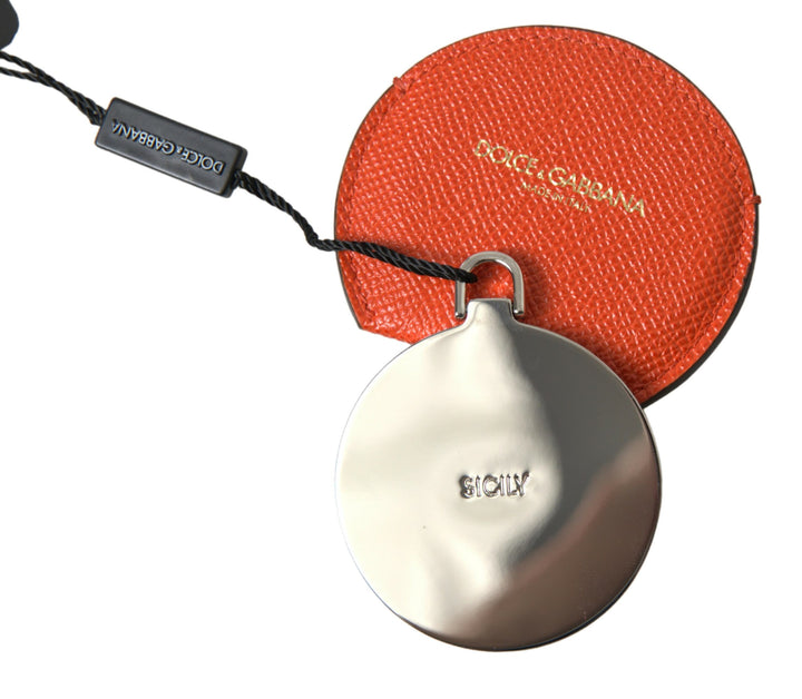 Elegant mirror holder made of orange calfskin