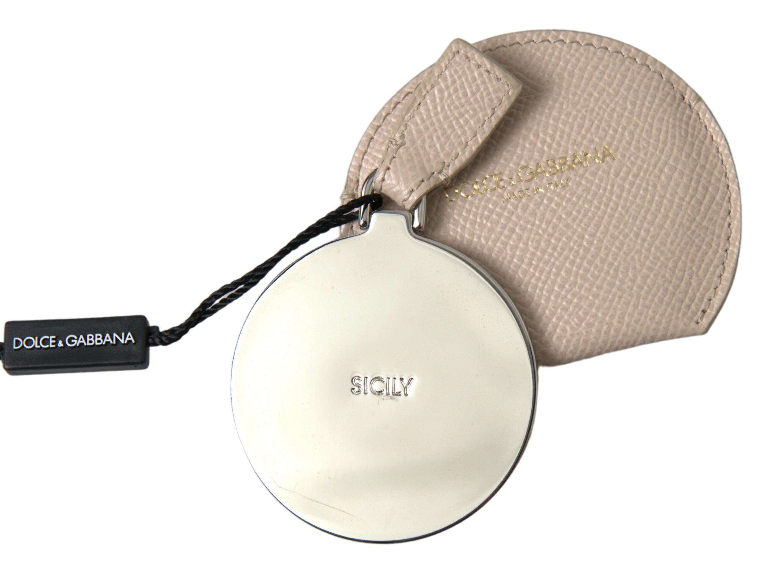 Elegant hand mirror holder made of calfskin
