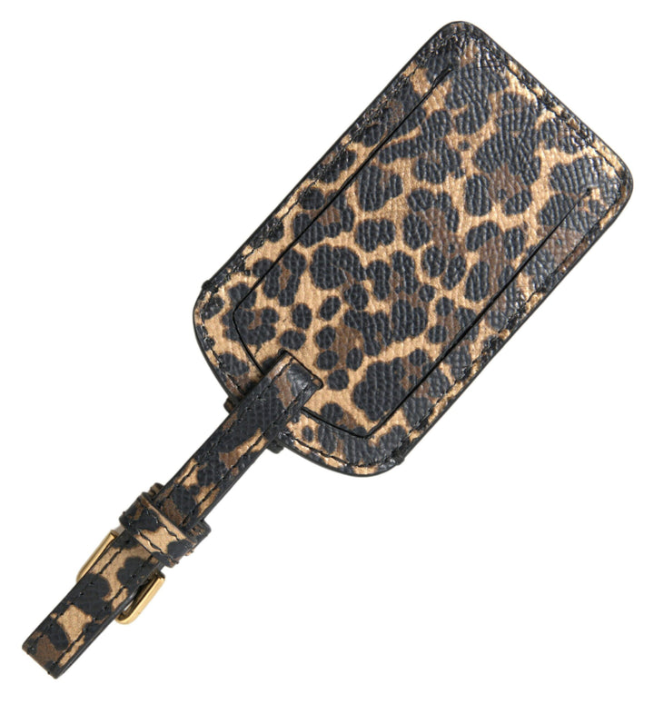 Elegant leopard leather luggage tag