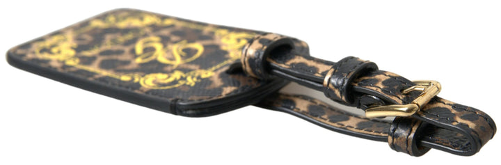 Elegant leopard leather luggage tag