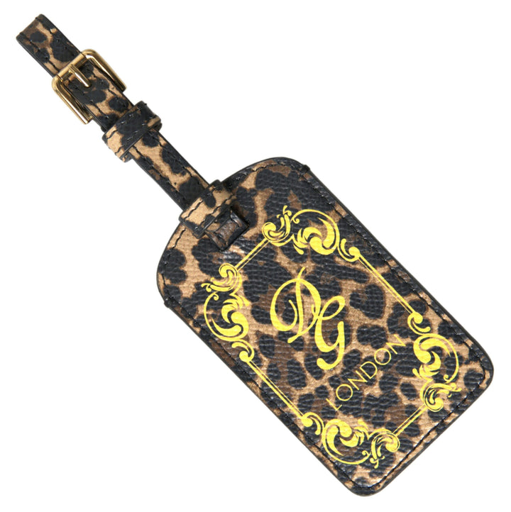 Elegant leopard leather luggage tag