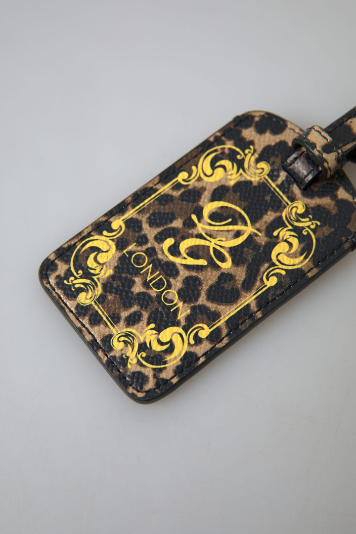 Elegant leopard leather luggage tag