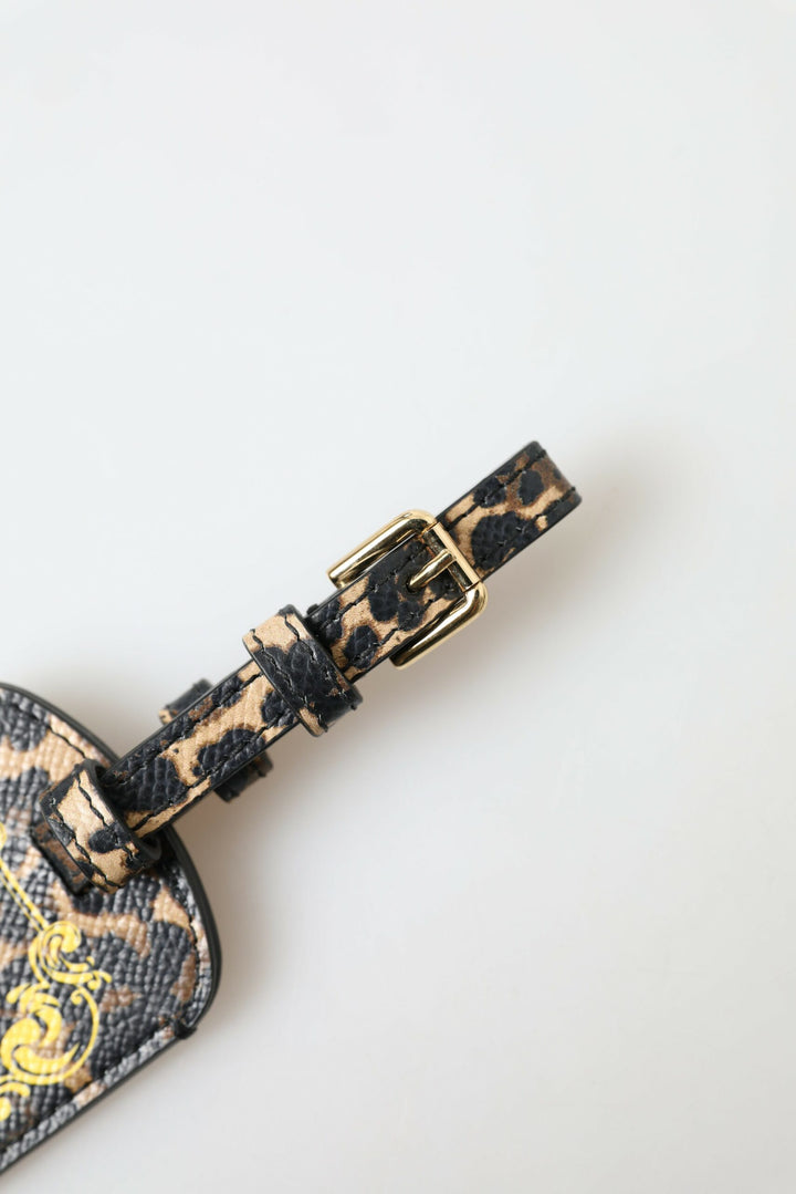 Elegant leopard leather luggage tag
