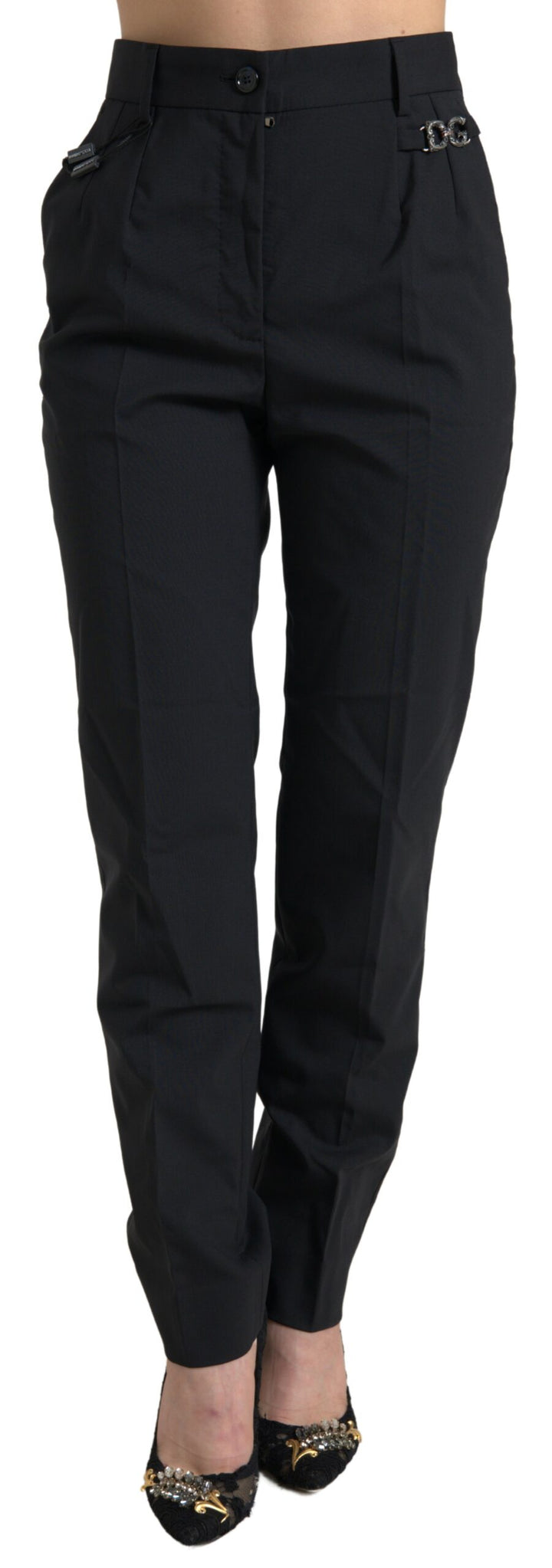 Elegant tailored wool trousers with high waist