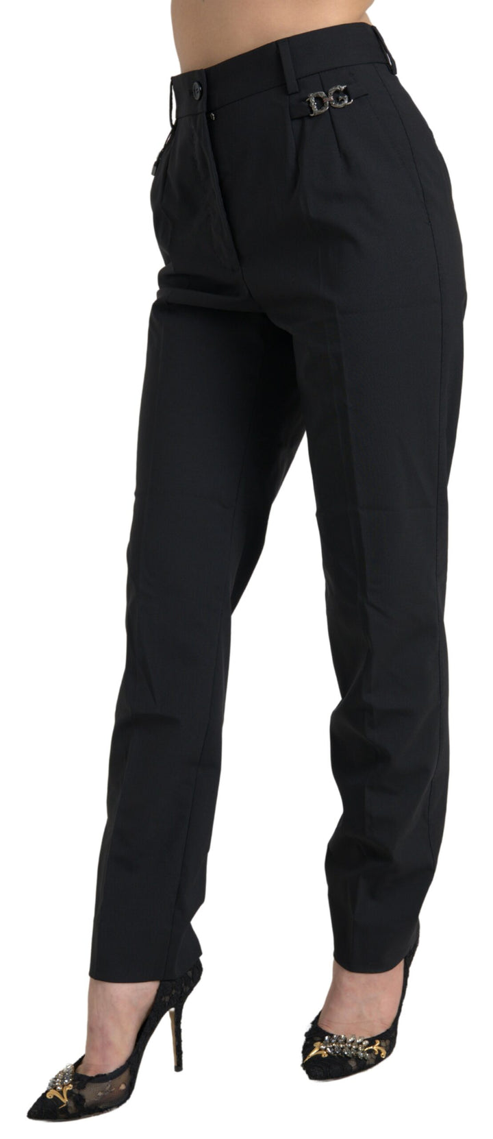 Elegant tailored wool trousers with high waist