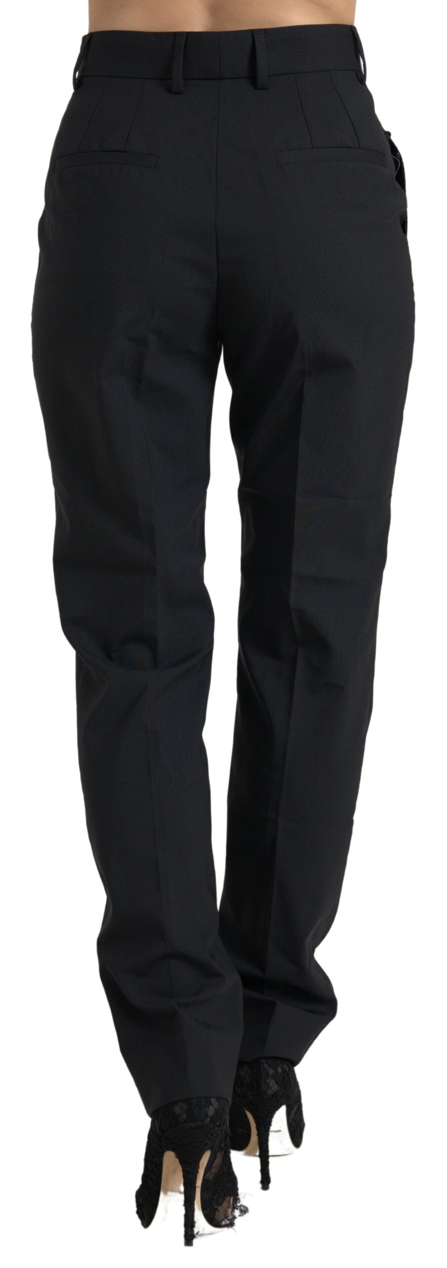 Schwarze taillierte Hose aus Wolle