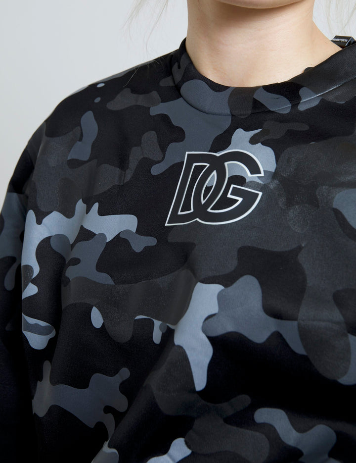Schwarzes Camouflage Rundhals-Sweatshirt Pullover