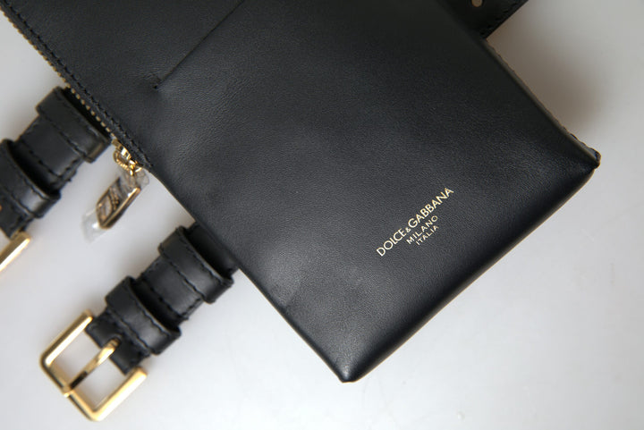 Schwarzes Leder Männer Geldbörse Double Belt Strap Armband Tasche