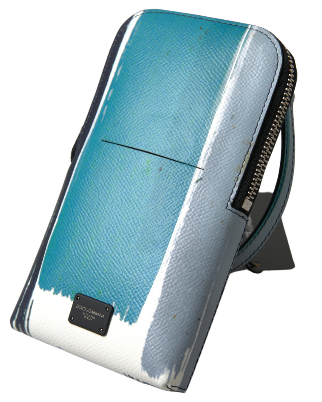 Elegant leather crossbody phone bag in blue &amp; white