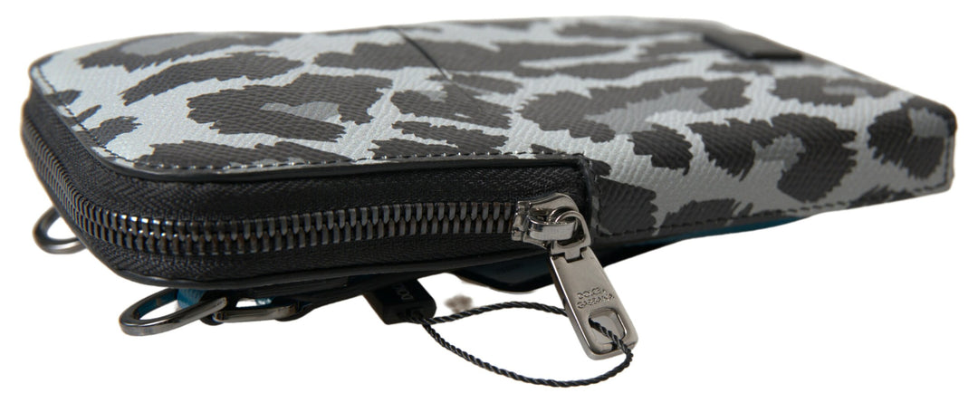 Grauer Leopard Leder Männer Geldbörse Crossbody Sling Telefon Tasche