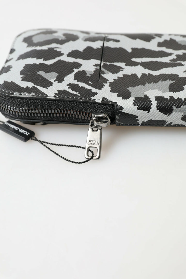 Grauer Leopard Leder Männer Geldbörse Crossbody Sling Telefon Tasche