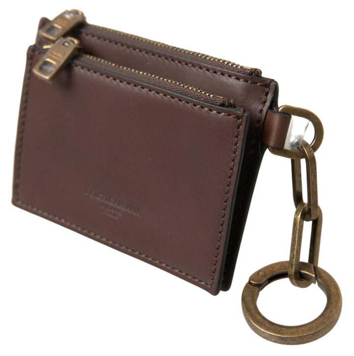 Braunes Leder Zip Logo Schlüsselanhänger Münzbörse Geldbörse
