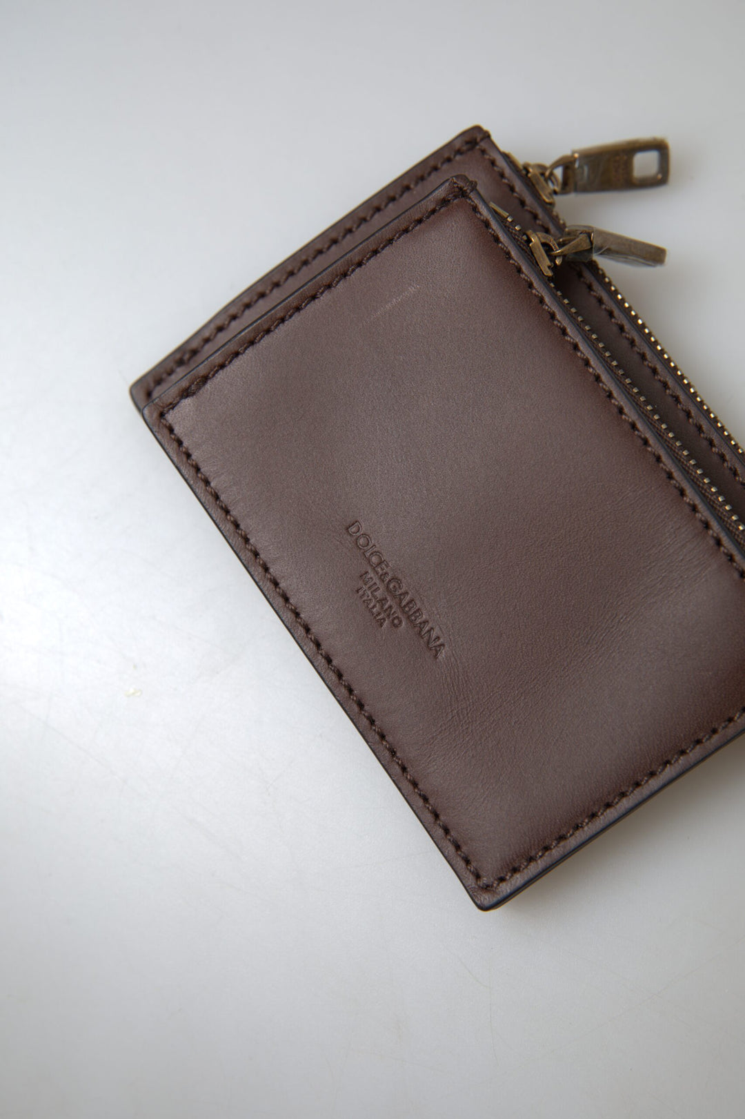 Braunes Leder Zip Logo Schlüsselanhänger Münzbörse Geldbörse
