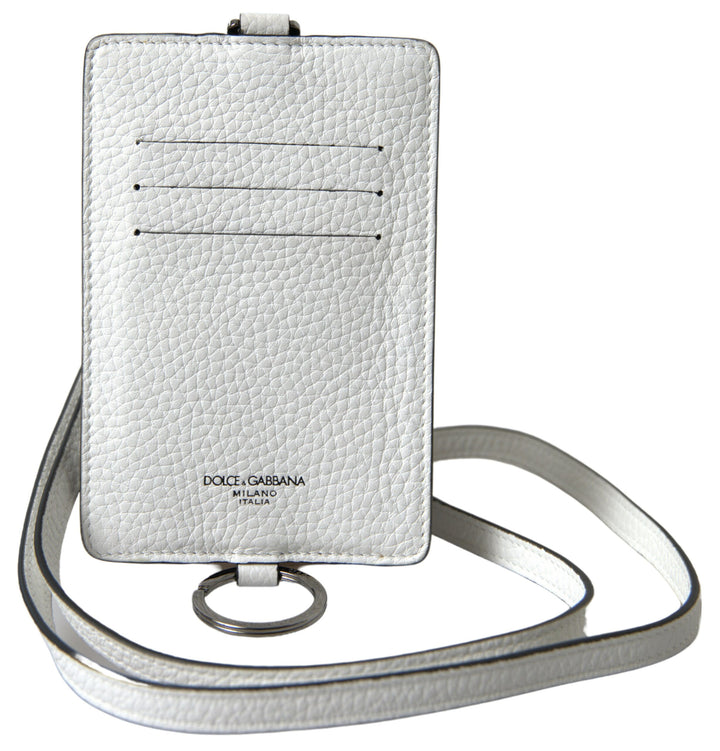 Elegant white leather card holder lanyard