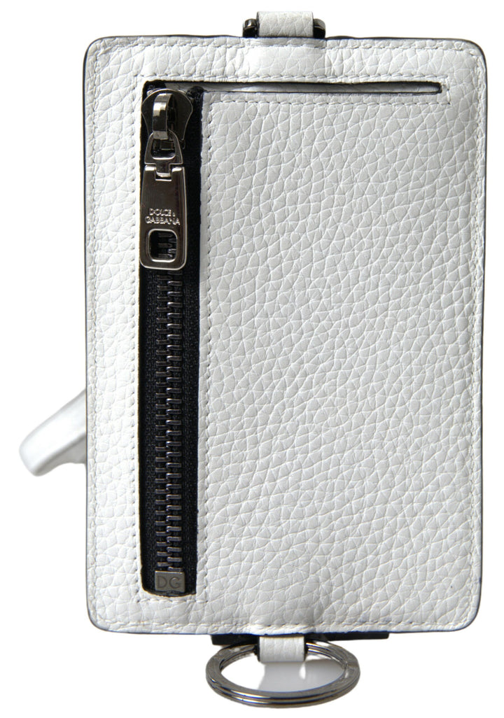 Elegant white leather card holder lanyard