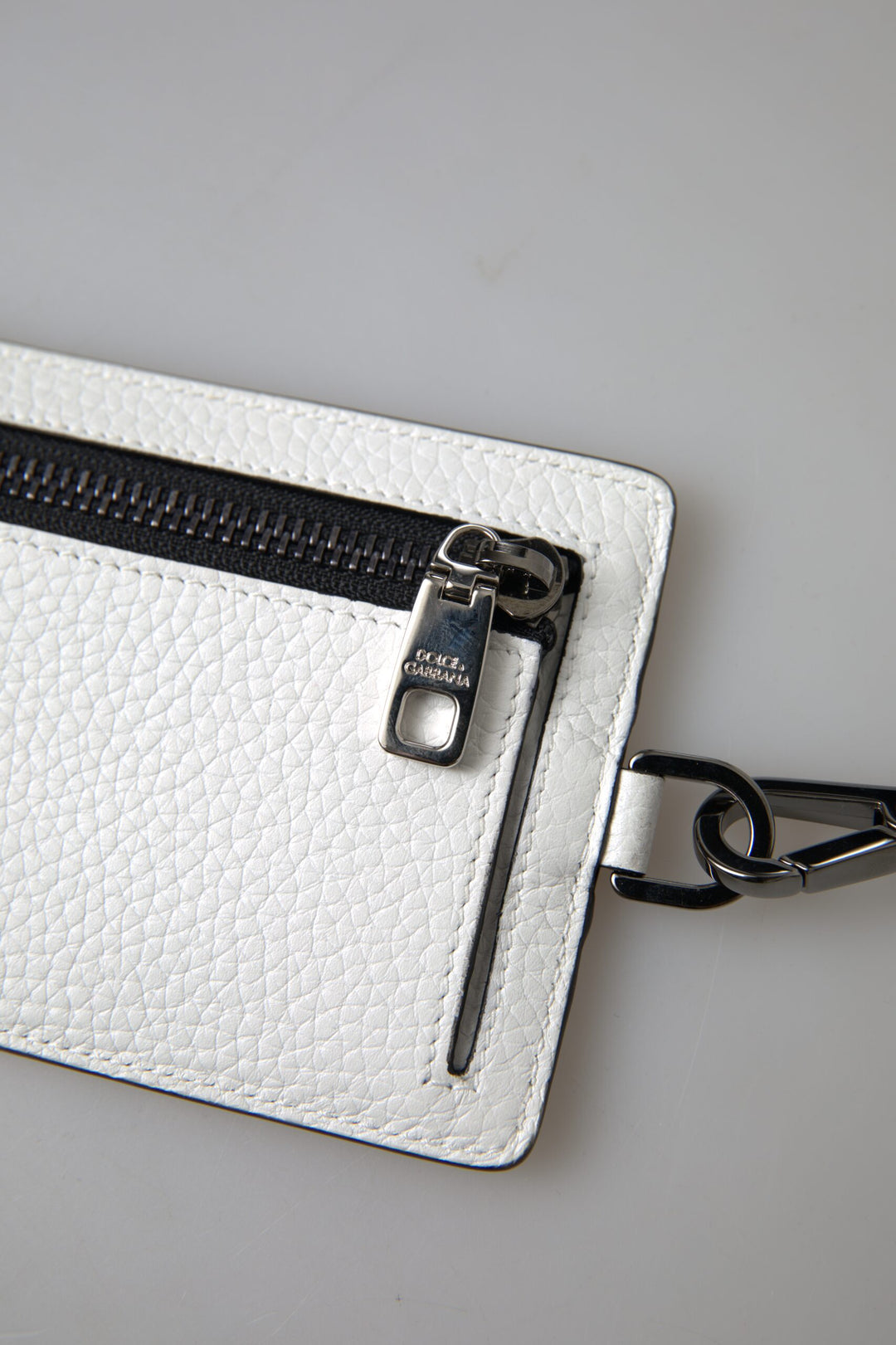 Elegant white leather card holder lanyard