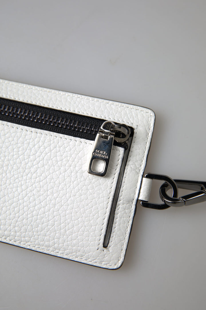 Elegant white leather card holder lanyard