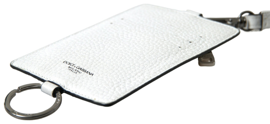 Elegant white leather card holder lanyard