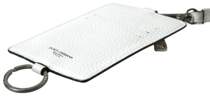 Elegant white leather card holder lanyard